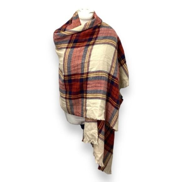 Merona Plaid Blanket Wrap Scarf, Multicolor Plaid, OSFA - Picture 3 of 9
